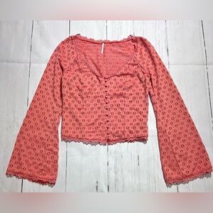 Free People Coral Lace Top
